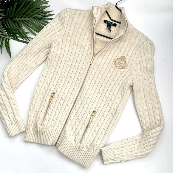 Lauren Ralph Lauren cream women’s zip cardigan size small - Picture 2 of 11